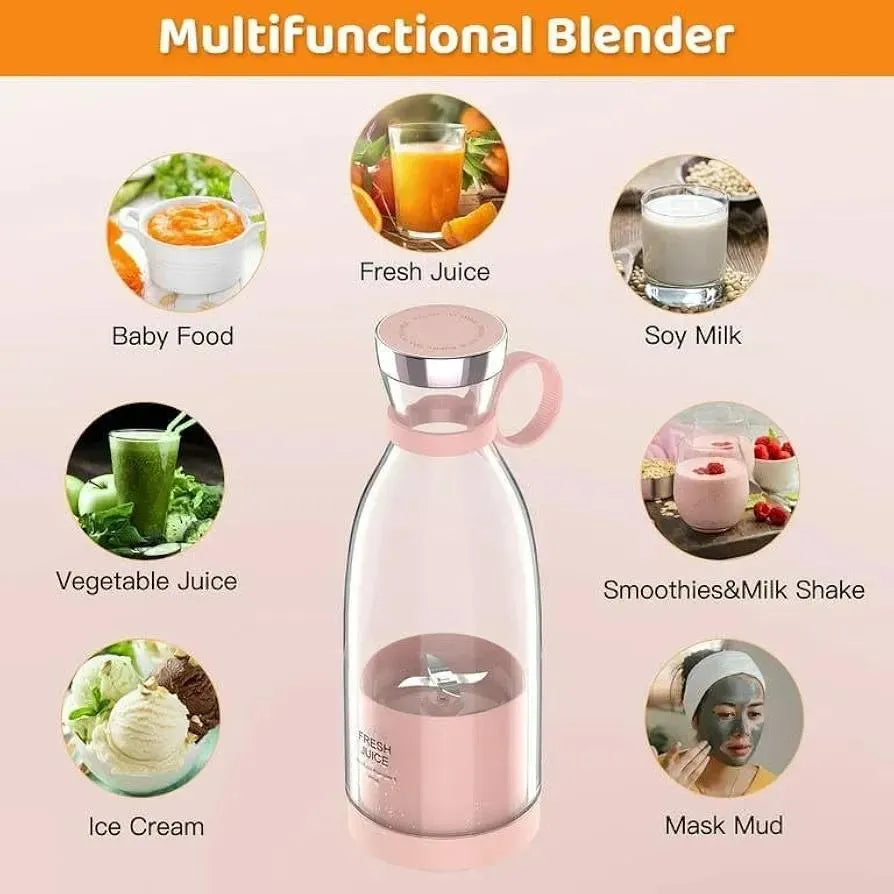 Mini Electric Juicer Blender Pink 350ml Portable