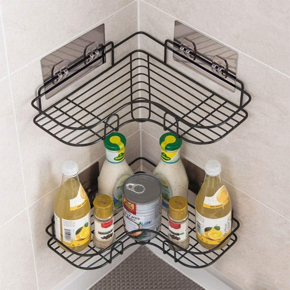 Black Corner Storage Shelf Stainless Steel Bathroom Kitchen Organizer