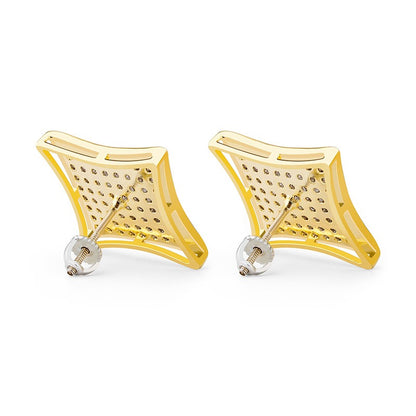 Square Zircon Earrings Real Gold Hip-Hop Style