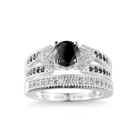 Black Zircon Couple Ring Set 925 Sterling Silver Daily Wear
