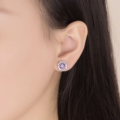 Peach Blossom Stud Earrings Silver Plated for Women