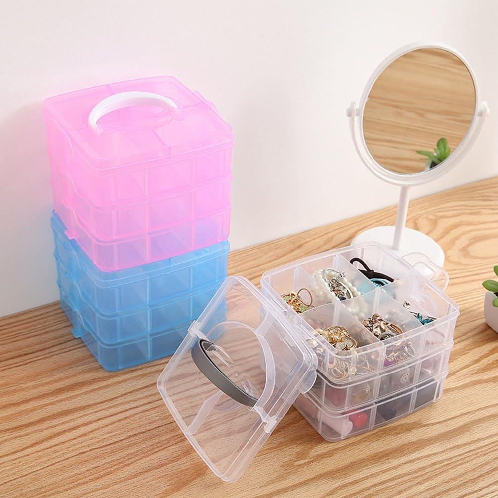 Pink 3-Tier Storage Box with Handle for Home Office Use