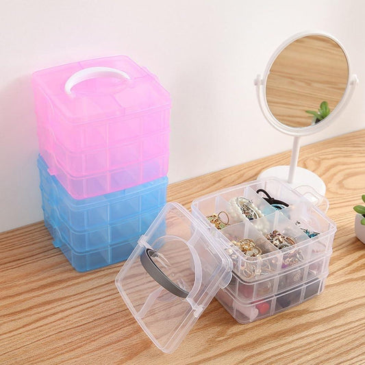 Pink 3-Tier Storage Box with Handle for Home Office Use