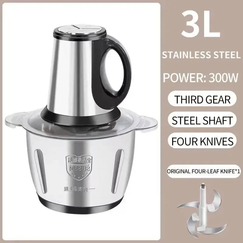 3L Stainless Steel Chopper with 4 Blades & 3 Speeds