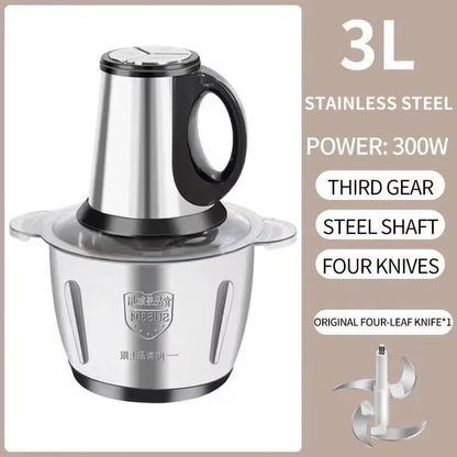 3L Stainless Steel Chopper with 4 Blades & 3 Speeds