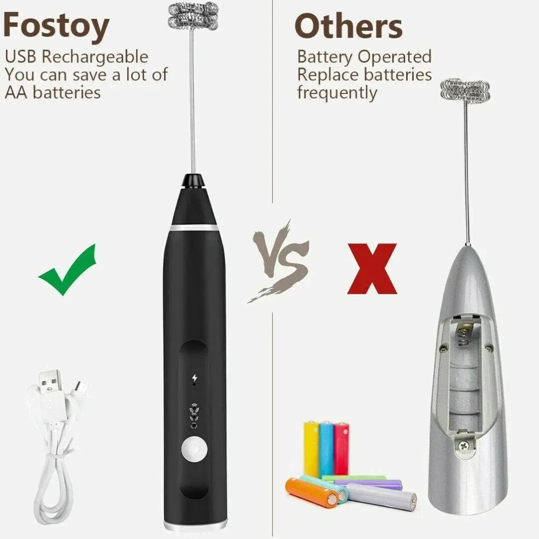 Electric Coffee & Milk Frother Handheld Mixer Black Stainless Steel