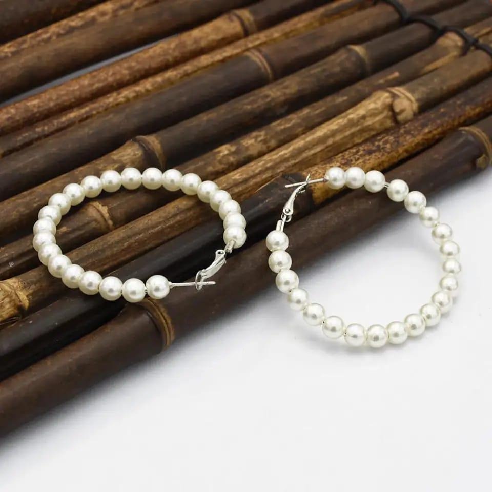 White Pearl Hoop Earrings for Women Elegant Set