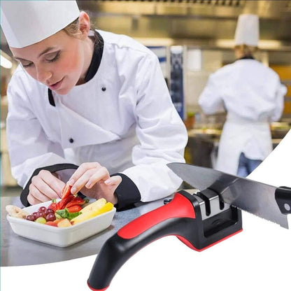 3-in-1 Knife Sharpener Stainless Steel Black Red