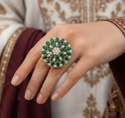 Gold Plated Maroon Crystal Adjustable Ring