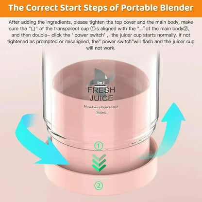 Mini Electric Juicer Blender Pink 350ml Portable