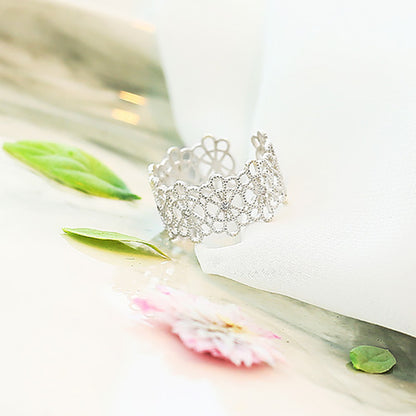 S925 Silver Hollow Lace Ring Women Korean Style Adjustable