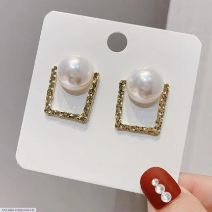 Pearl Stud Earrings Gold Square Frame Pakistan