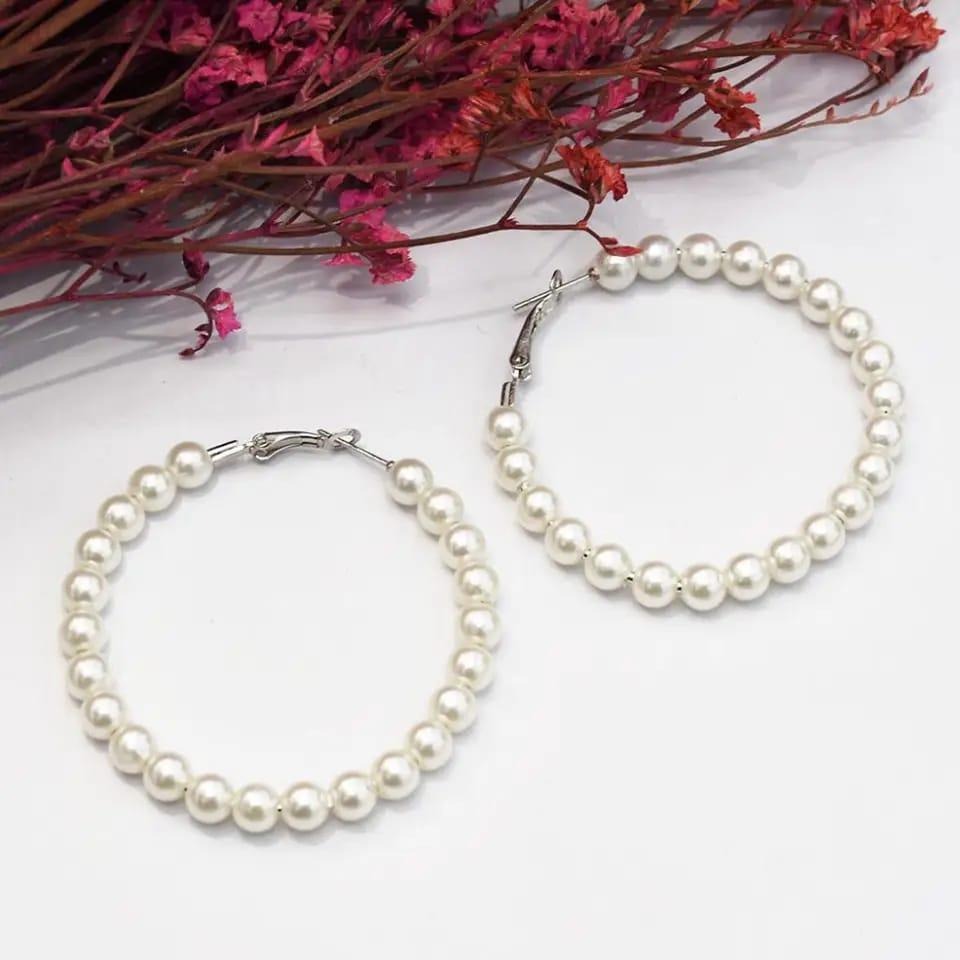 White Pearl Hoop Earrings for Women Elegant Set