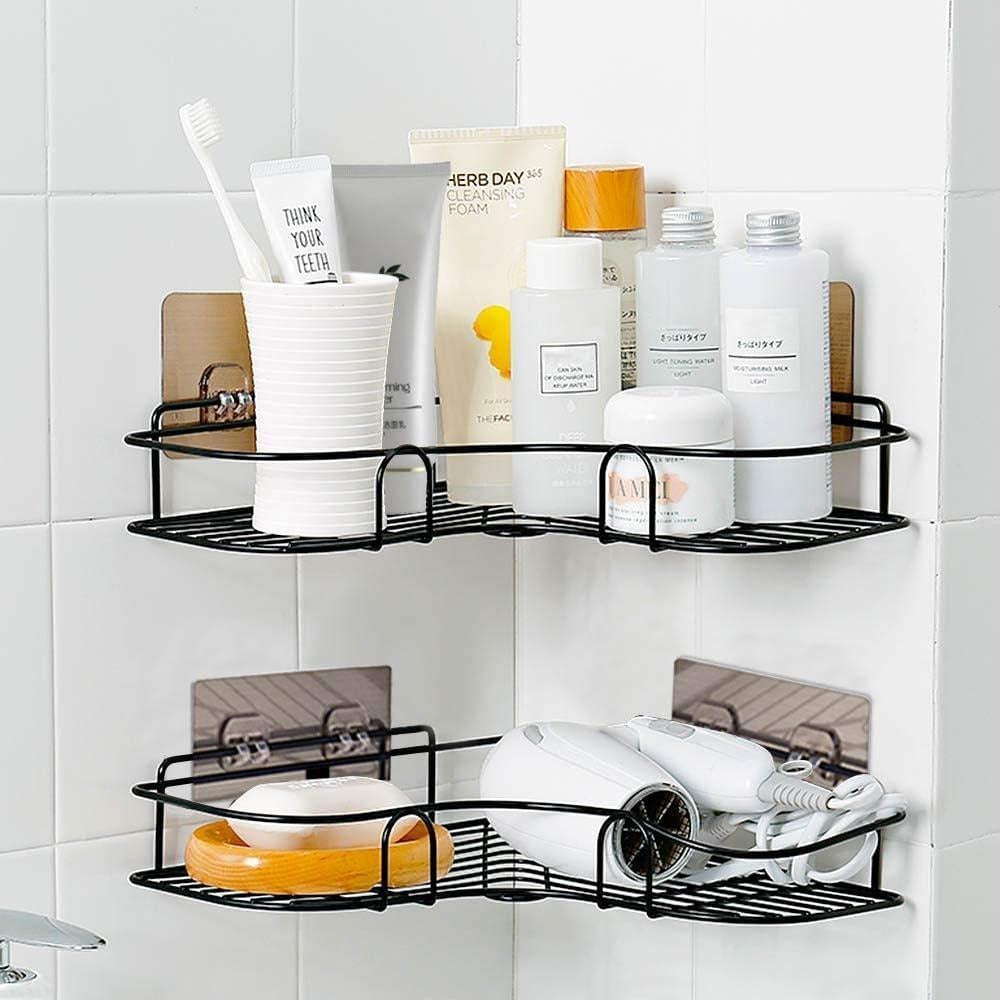 Black Corner Storage Shelf Stainless Steel Bathroom Kitchen Organizer