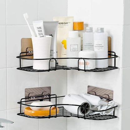 Black Corner Storage Shelf Stainless Steel Bathroom Kitchen Organizer
