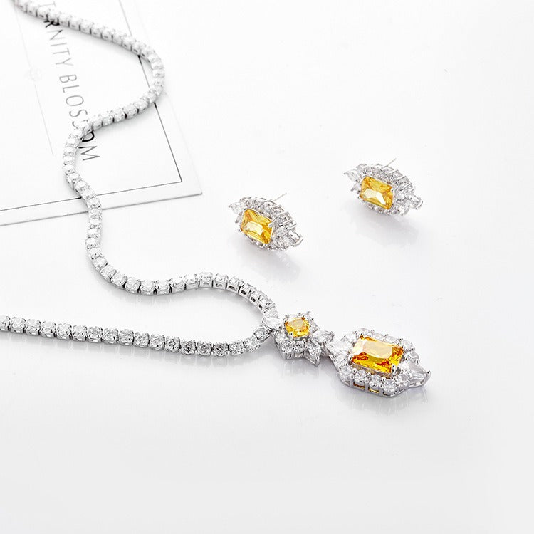 Zircon Necklace & Earrings Set Champagne Gold Pakistani Bride