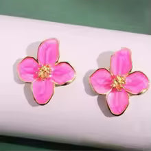 Hibiscus Dropped Glaze Flower Stud Earrings for Women Girl French Vintage 2025 Fashion Korean Wedding Romantic Jewelry Gifts