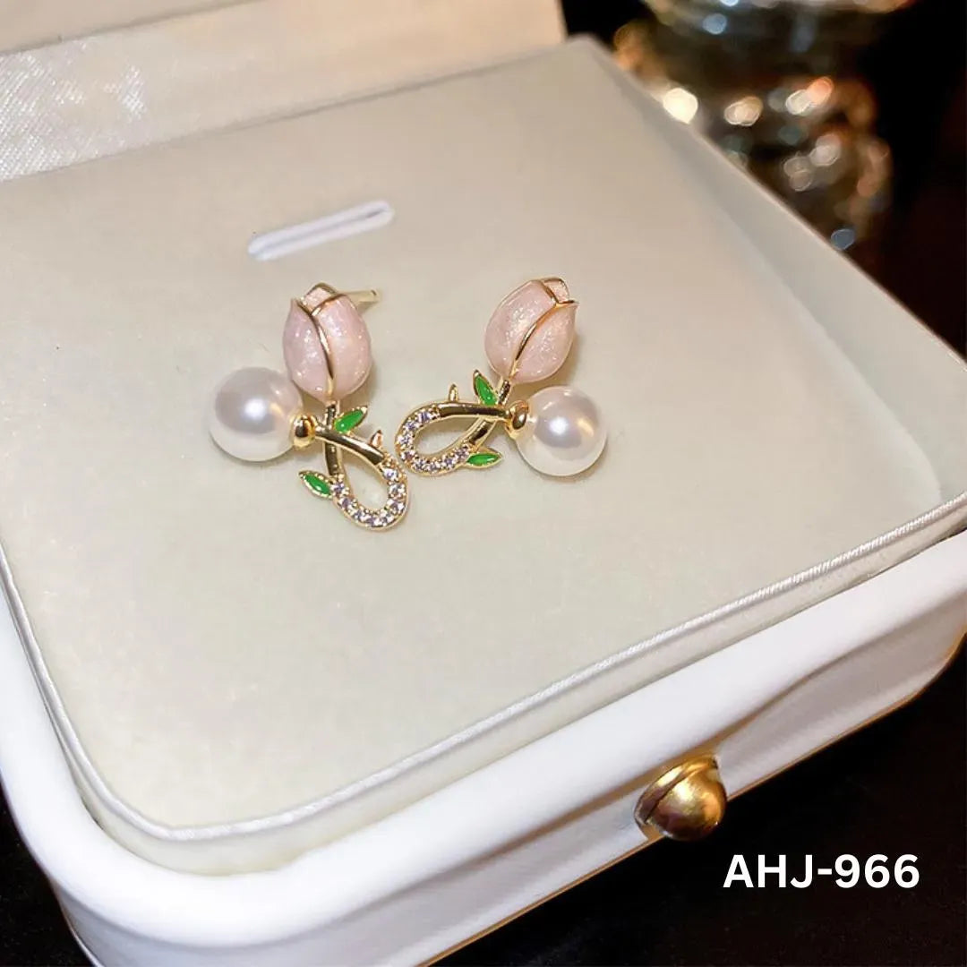 Elegant Flower Zircon Pearl Earrings for Women