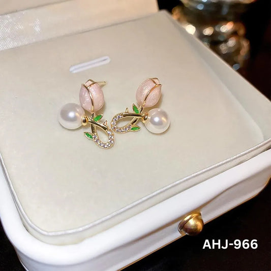 Elegant Flower Zircon Pearl Earrings for Women