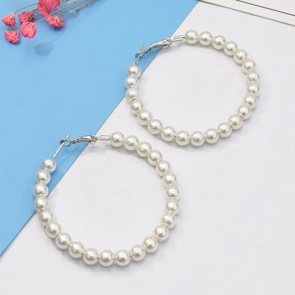 White Pearl Hoop Earrings for Women Elegant Set