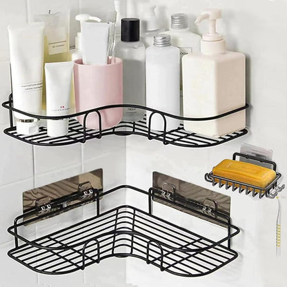 Black Corner Storage Shelf Stainless Steel Bathroom Kitchen Organizer