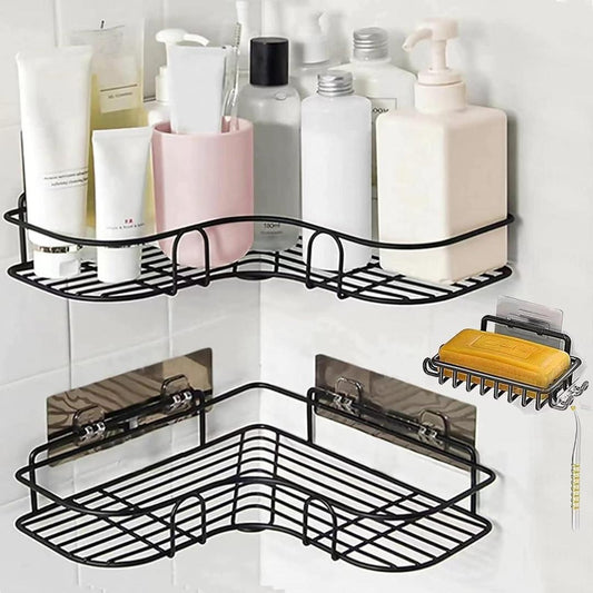 Black Corner Storage Shelf Stainless Steel Bathroom Kitchen Organizer