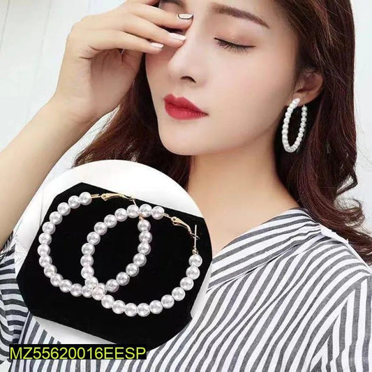 White Pearl Hoop Earrings for Women Elegant Set