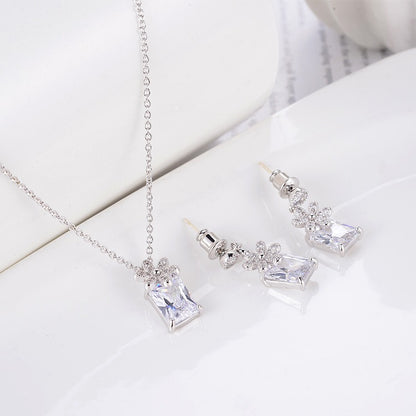 Red Zirconium Earrings & Necklace Set for Women