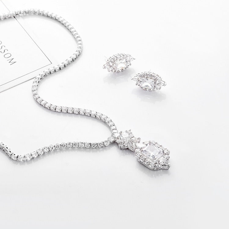 Zircon Necklace & Earrings Set Champagne Gold Pakistani Bride